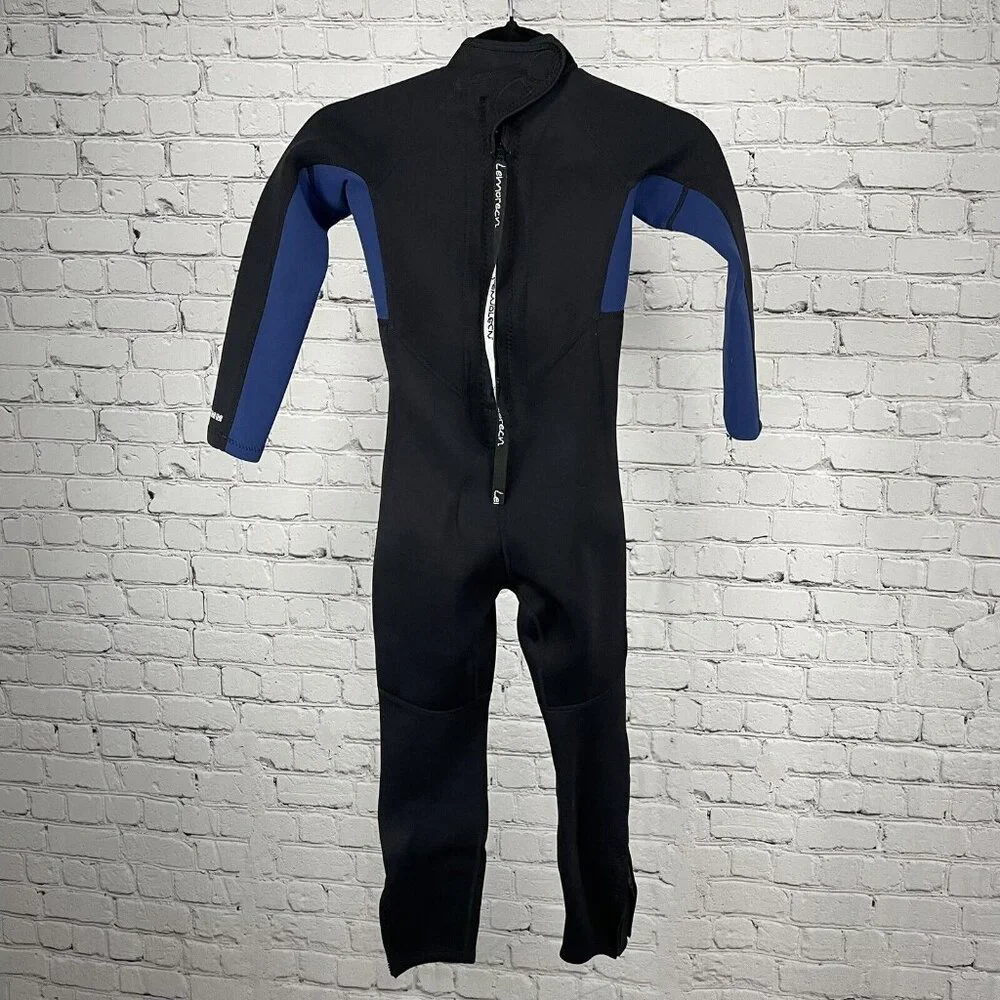 Lemorecn Black Blue Neoprene 3:2 MM Swim Wetsuit Zipped Stretch Kids Size 8